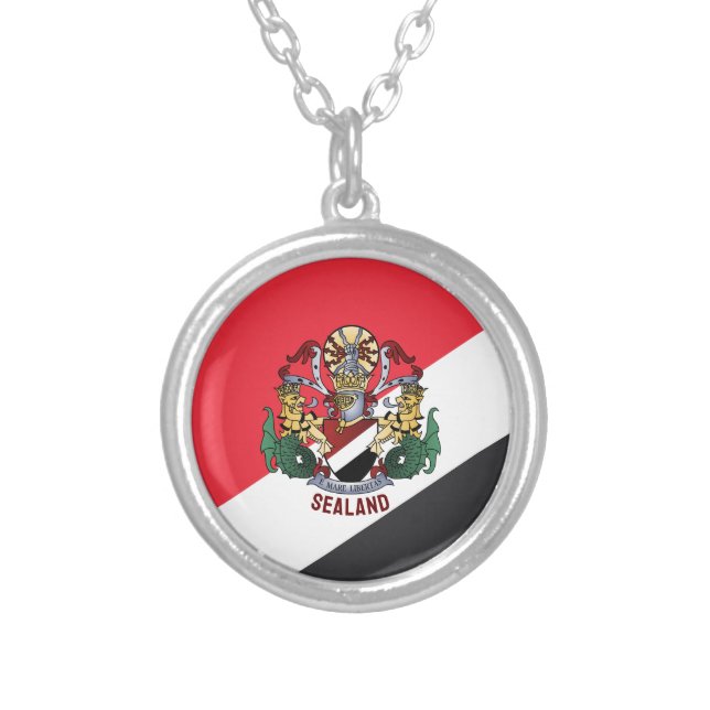 Flag of Sealand, with coat of arms superimposed Silver Plated Necklace (Front)