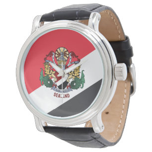 Flag of Sealand, with coat of arms superimposed Watch