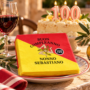 Flag of Sicily Buon Compleanno or Anniversario Napkins