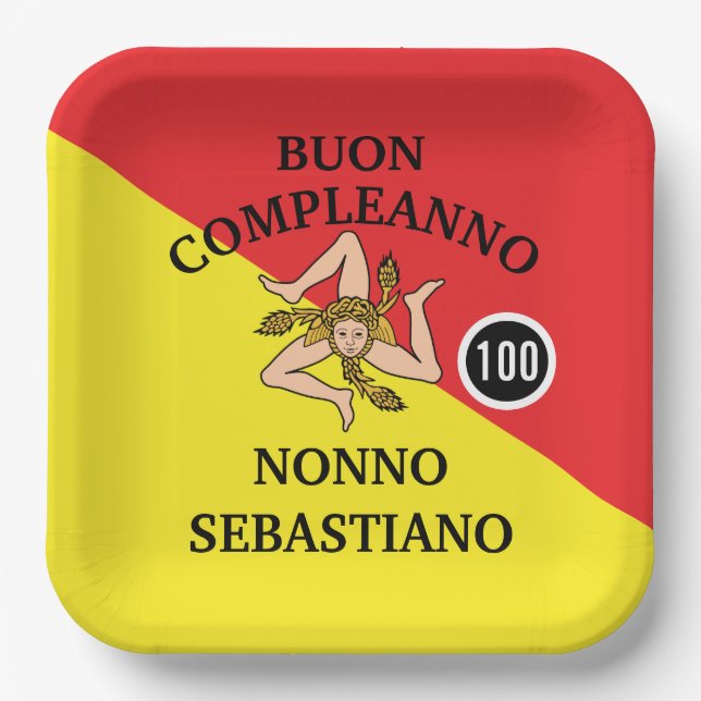 Flag of Sicily Buon Compleanno or Anniversario  Paper Plates (Front)
