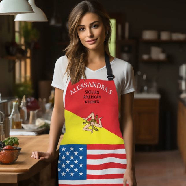 Flag of Sicily Flag of America Customized  Apron (Sicilian-American Apron
Flag of Sicily American Flag
Personalized Apron)