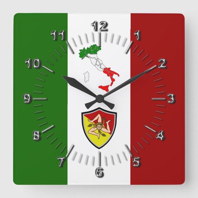 Flag of Sicily (Italy)  Square Wall Clock (Front)