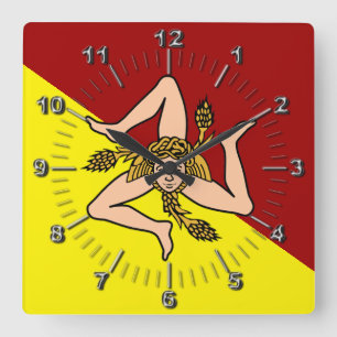 Flag of Sicily (Italy) Square Wall Clock