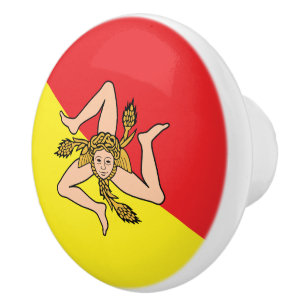 Flag of Sicily - Trinacria Medusa Red and Yellow Ceramic Knob