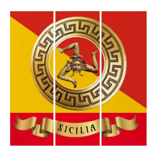 Flag of Sicily with Bronze Elements  Triptych