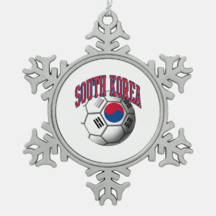 Flag of South Korea Soccer Ball Snowflake Pewter Christmas Ornament