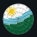 Flag of Spokane, Washington Dart Board<br><div class="desc">Dartboard with a design with the flag of Spokane,  Washington. A white and green flag with blue lines symbolizing the Spokane river and Spokane Falls and a yellow sun</div>