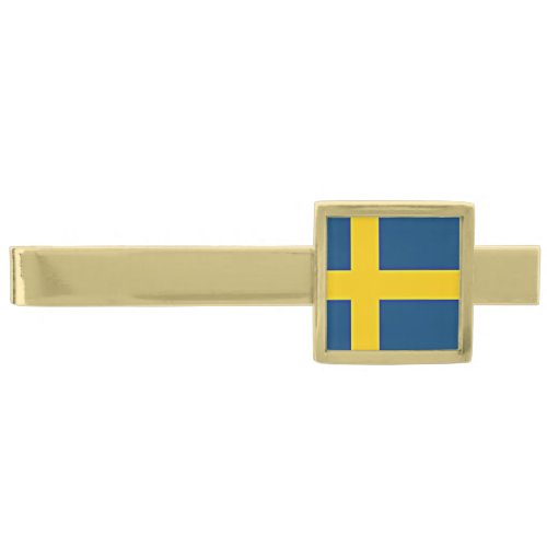 Flag of Sweden Gold Finish Tie Bar