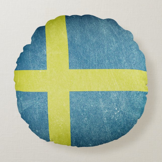Flag of Sweden Grunge Round Pillow (Front)