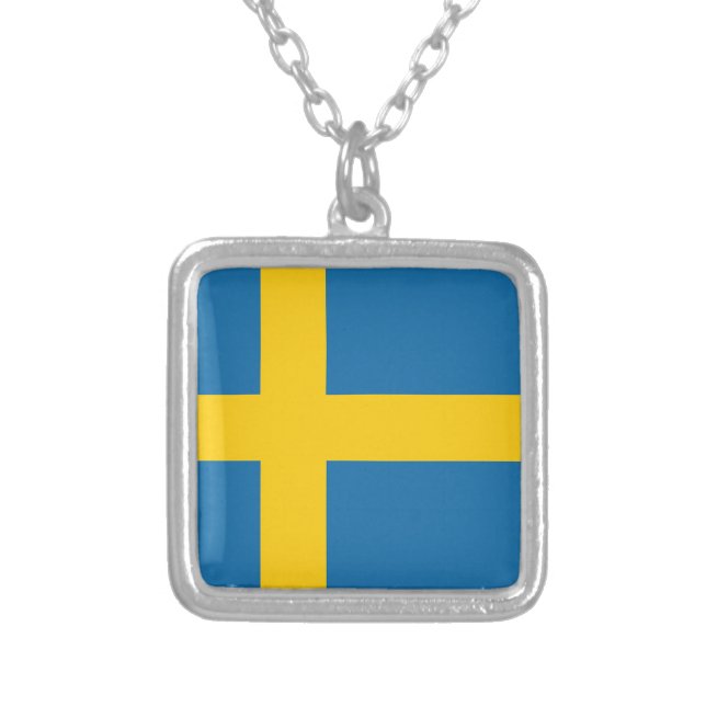 Flag of Sweden Silver Plated Necklace (Front)