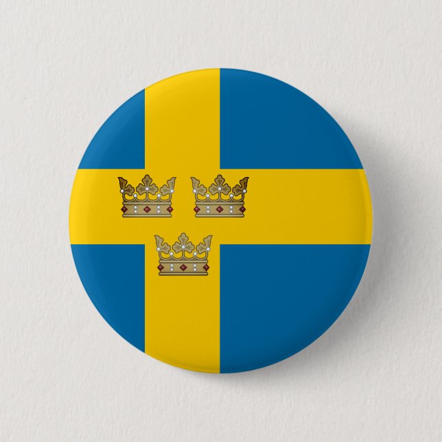 Flag of Sweden with Three Crowns of Sweden added Button (Front)