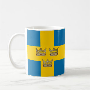 Flag of Sweden with Three Crowns of Sweden added Coffee Mug