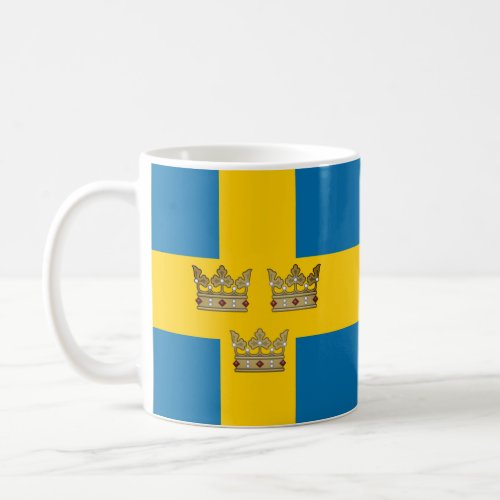 Flag of Sweden with Three Crowns of Sweden added Coffee Mug