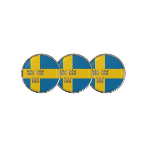 Flag of Sweden with Three Crowns of Sweden added Golf Ball Marker