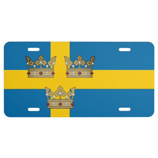 Flag of Sweden with Three Crowns of Sweden added License Plate (Front)