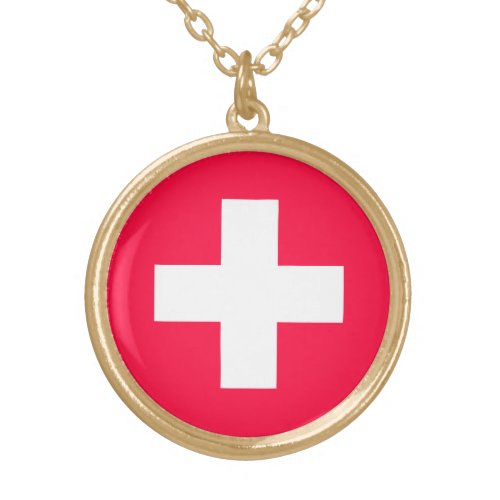 Flag of Switzerland modified _ Switzerland _ Suiss Gold Plated Necklace
