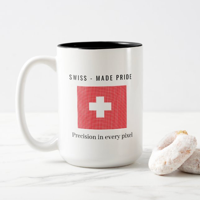 Flag of Switzerland Two-Tone Coffee Mug (With Donut)