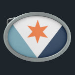 Flag of Syracuse, New York Belt Buckle<br><div class="desc">Belt Buckle with a design with the flag of Syracuse,  New York. A blue,  white,  and yellow flag</div>