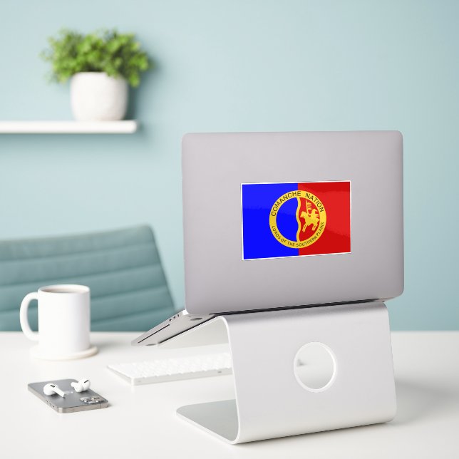 Flag of the Comanche Nation Sticker (Laptop On Desk)