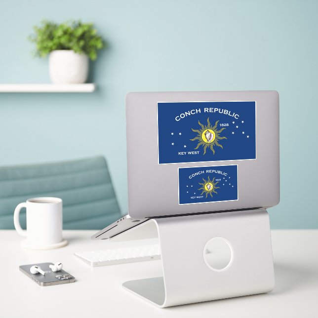 Flag of the Conch Republic, Flag of Key West Sticker (Laptop On Desk)