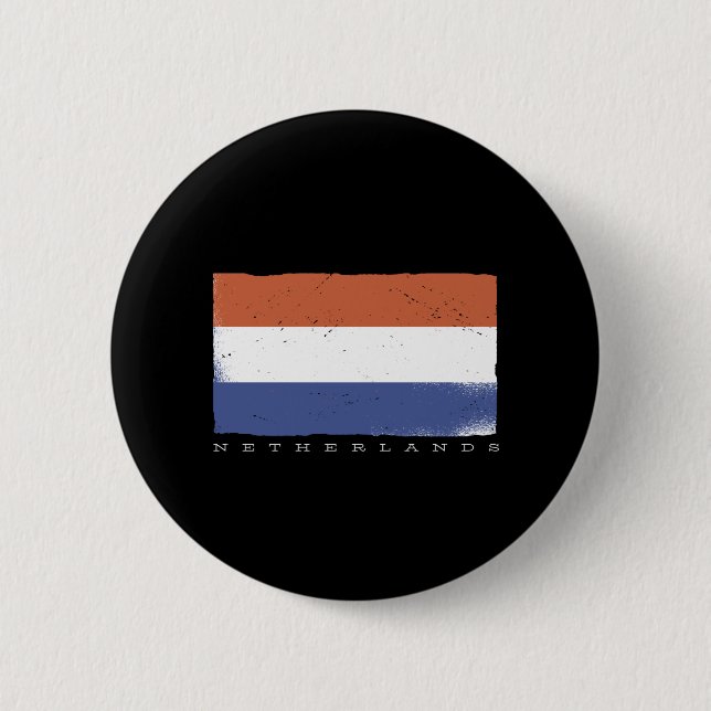Flag of the Holland With Netherlands Text Button (Front)