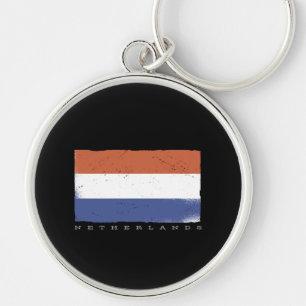 Flag of the Holland With Netherlands Text Keychain
