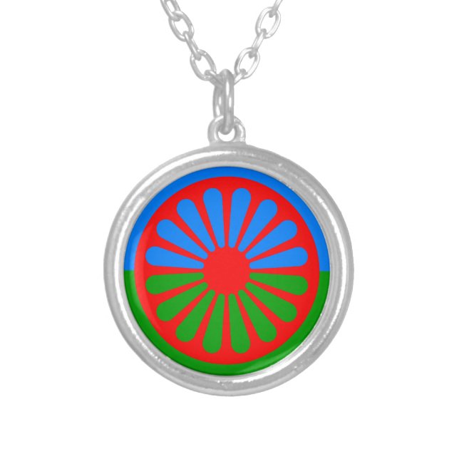 Flag of the Romani people Silver Plated Necklace (Front)