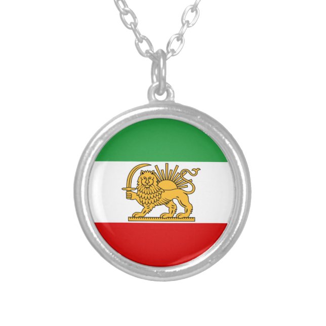 Flag of the Shah of Iran (1964-1980) شیر و خورشید Silver Plated Necklace (Front)