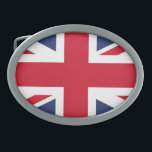 Flag of the United Kingdom Belt Buckle<br><div class="desc">The national flag of the United Kingdom is the Union Jack, also known as the Union Flag. The flag consists of the red cross of Saint George (patron saint of England), edged in white, superimposed on the Cross of St Patrick (patron saint of Ireland), which are superimposed on the Saltire...</div>
