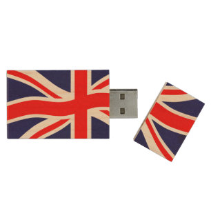 Flag of the United Kingdom + your ideas Wood Flash Drive