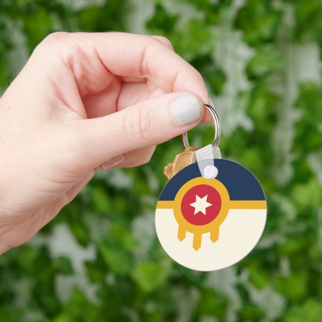 Flag of Tulsa city, Oklahoma State Keychain (Hand)