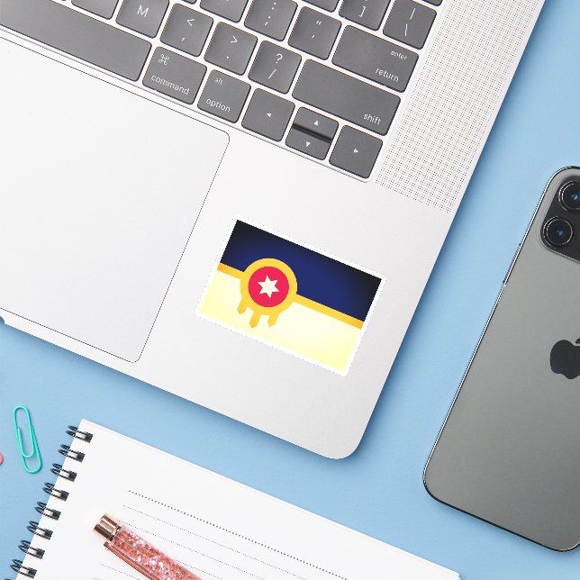 Flag of Tulsa, Oklahoma Sticker (Laptop w/ iPhone)