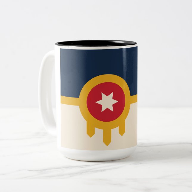 Flag of Tulsa (Oklahoma) Two-Tone Coffee Mug (Front Left)