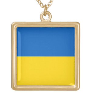 Flag of Ukraine — П р а п о У р к р Gold Plated Necklace