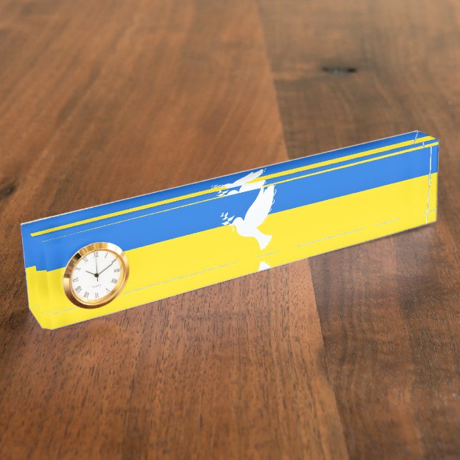 Flag of Ukraine - Dove of Peace - Freedom - Peace  Desk Name Plate (Side)