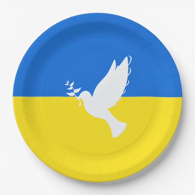 Flag of Ukraine - Dove of Peace - Freedom - Peace  Paper Plates (Front)