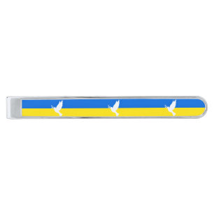 Flag of Ukraine - Dove of Peace - Freedom - Peace Silver Finish Tie Bar