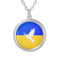 Flag of Ukraine - Dove of Peace - Freedom - Peace  Silver Plated Necklace