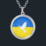Flag of Ukraine - Dove of Peace - Freedom - Peace  Silver Plated Necklace<br><div class="desc">Ukraine - Peace - Ukrainian Flag - Freedom Support - Solidarity - Strong Together - Freedom Victory ! Let's make the world a better place - everybody together ! A better world begins - depends - needs YOU too ! You can transfer to 1000 Zazzle products. Resize and move or...</div>