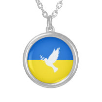 Flag of Ukraine - Dove of Peace - Freedom - Peace  Silver Plated Necklace