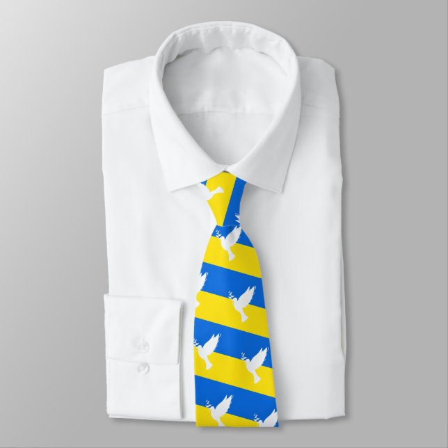 Flag of Ukraine - Dove of Peace - Peace - Freedom  Neck Tie (Tied)