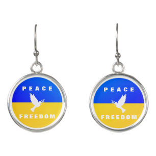 Flag of Ukraine Earrings Support Dove of Peace