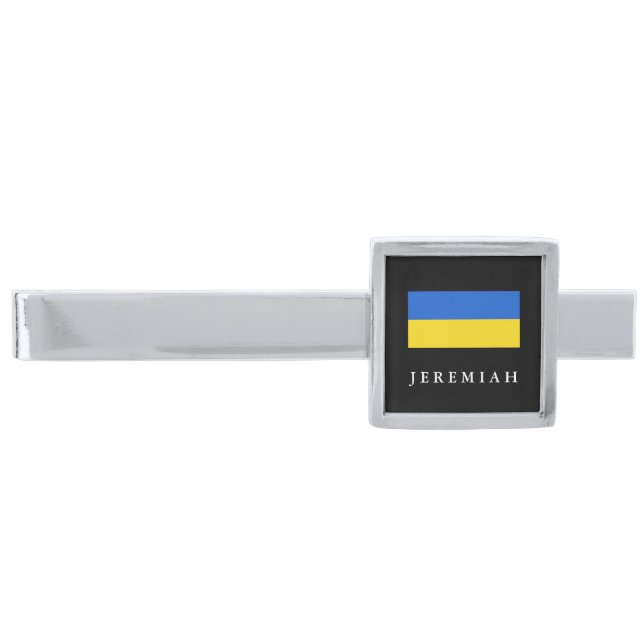 Flag of Ukraine Silver Finish Tie Bar (Front)