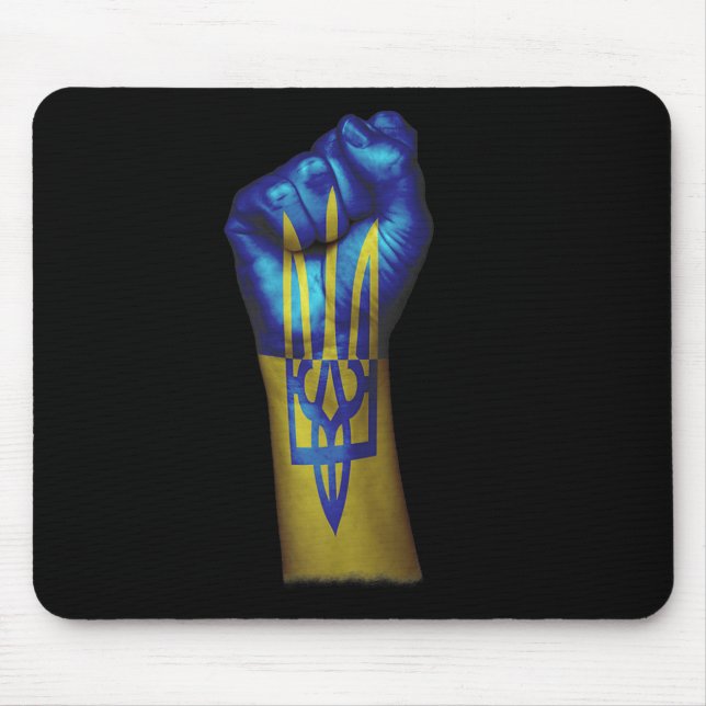 Flag of Ukraine + Trident on a Raised Clenched Fis Mouse Pad (Front)