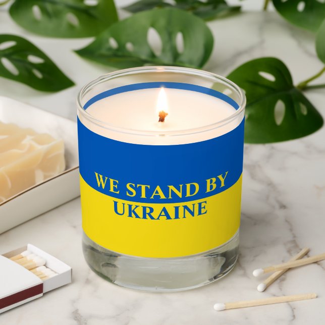 Flag of Ukraine We Stand By Ukraine Scented Candle (Lit)