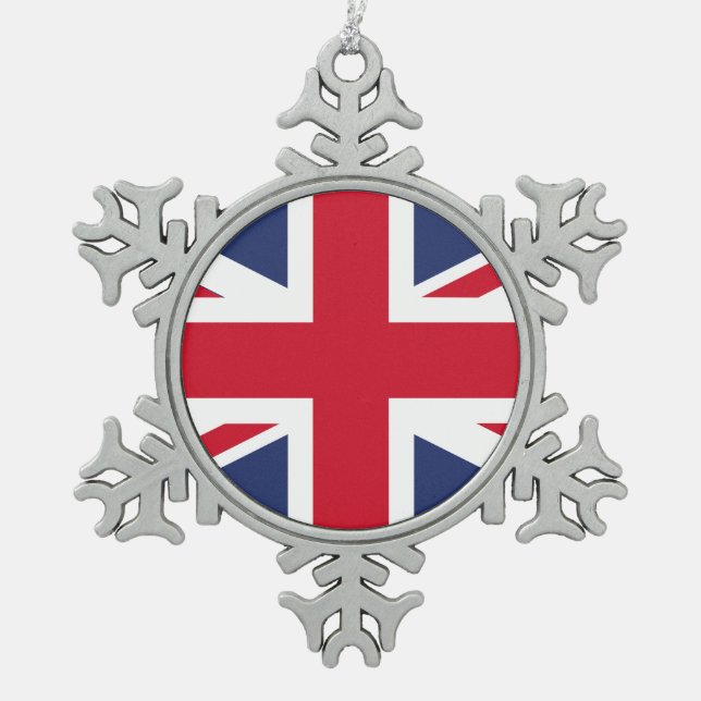Flag of United Kingdom Snowflake Pewter Christmas Ornament (Front)