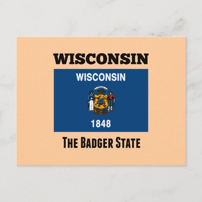 Flag of Wisconsin, The Badger State Postcard (Front)