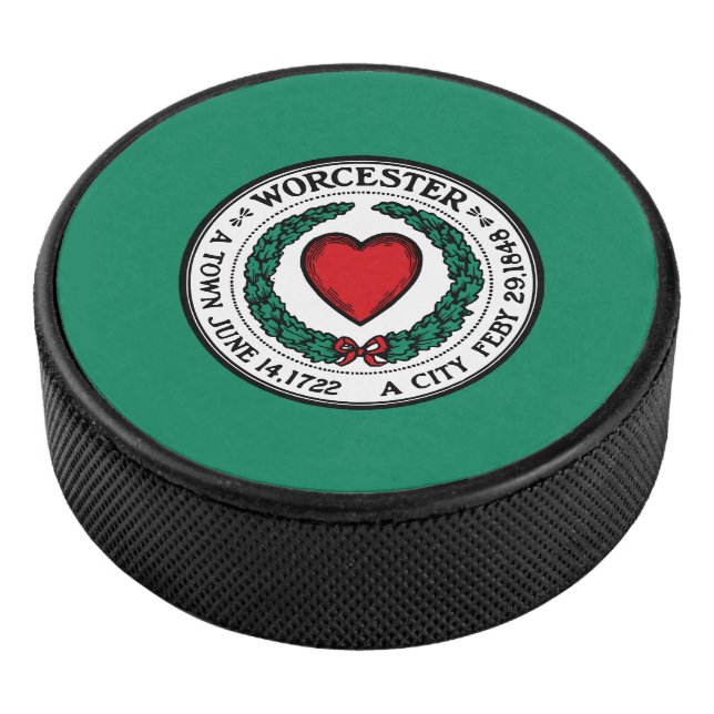 Flag of Worcester, Massachusetts Hockey Puck (3/4)