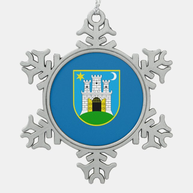 Flag of Zagreb, Croatia Snowflake Pewter Christmas Snowflake Pewter Christmas Ornament (Front)