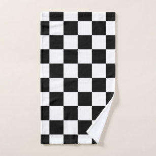 Retro Flower Checker in Black&White Hand & Bath Towel by